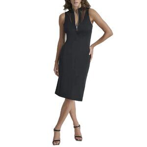 DKNY Sheer Yoke Zip Front Sheath Dress Black XS NWT